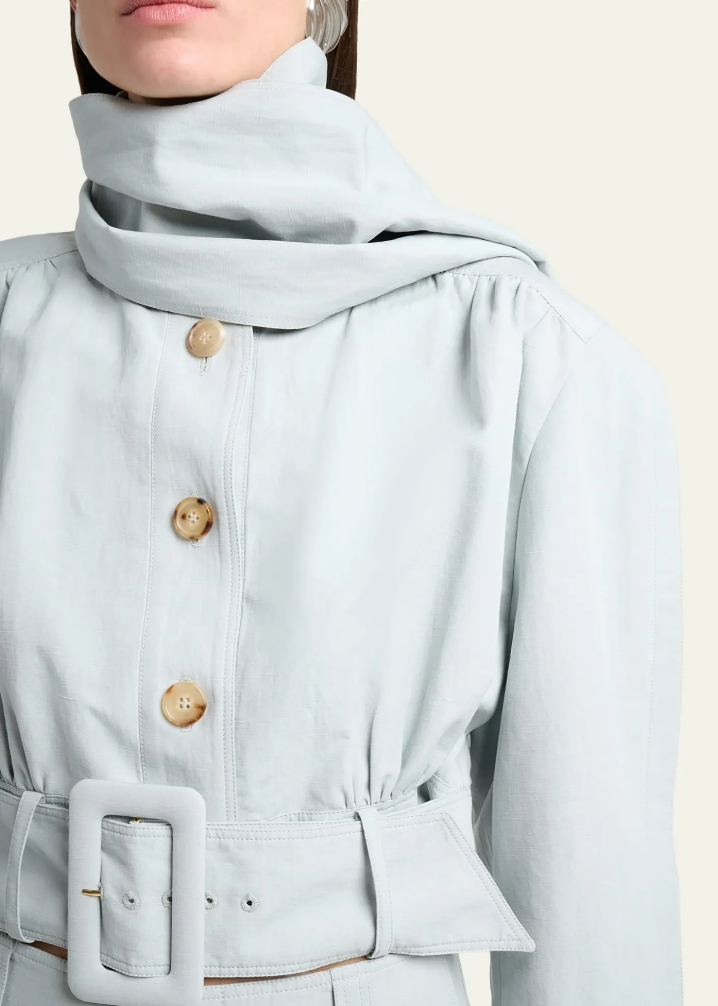 ChloeNeck-Scarf Belted Linen Crop Jacket