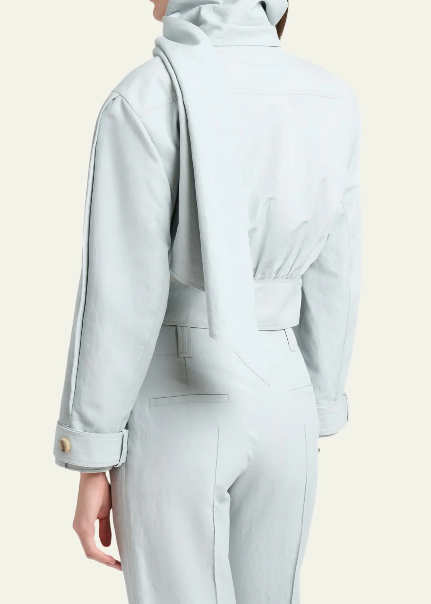 ChloeNeck-Scarf Belted Linen Crop Jacket