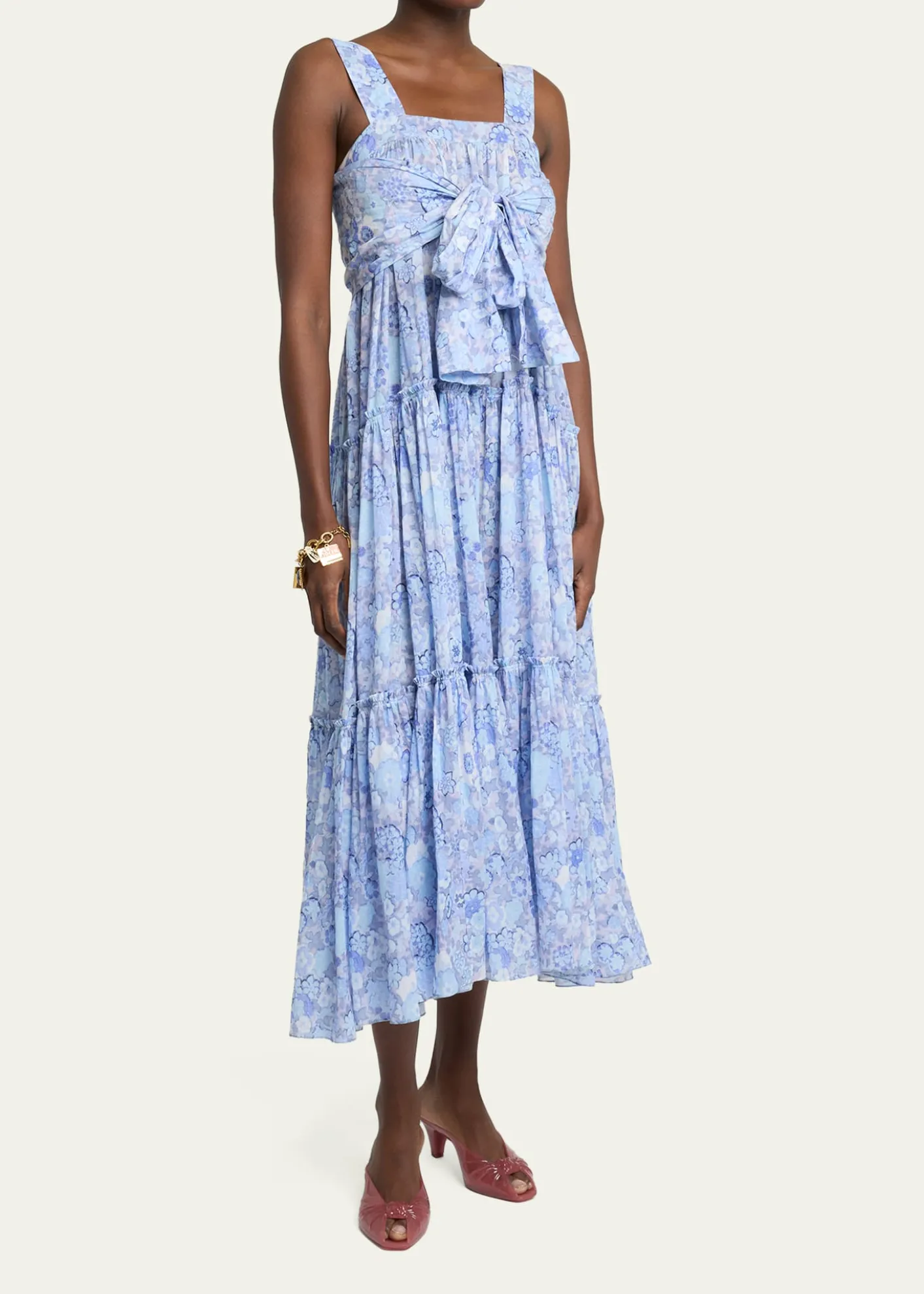 ChloePainted Flowers Cotton Maxi Dress