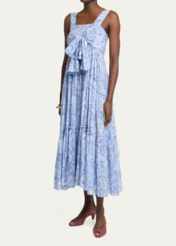 ChloePainted Flowers Cotton Maxi Dress