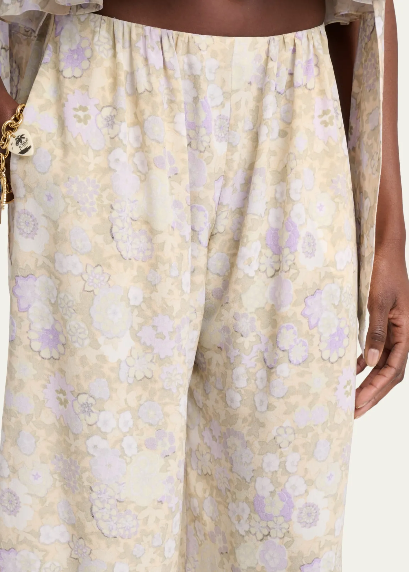 ChloePainted Flowers Silk Trousers