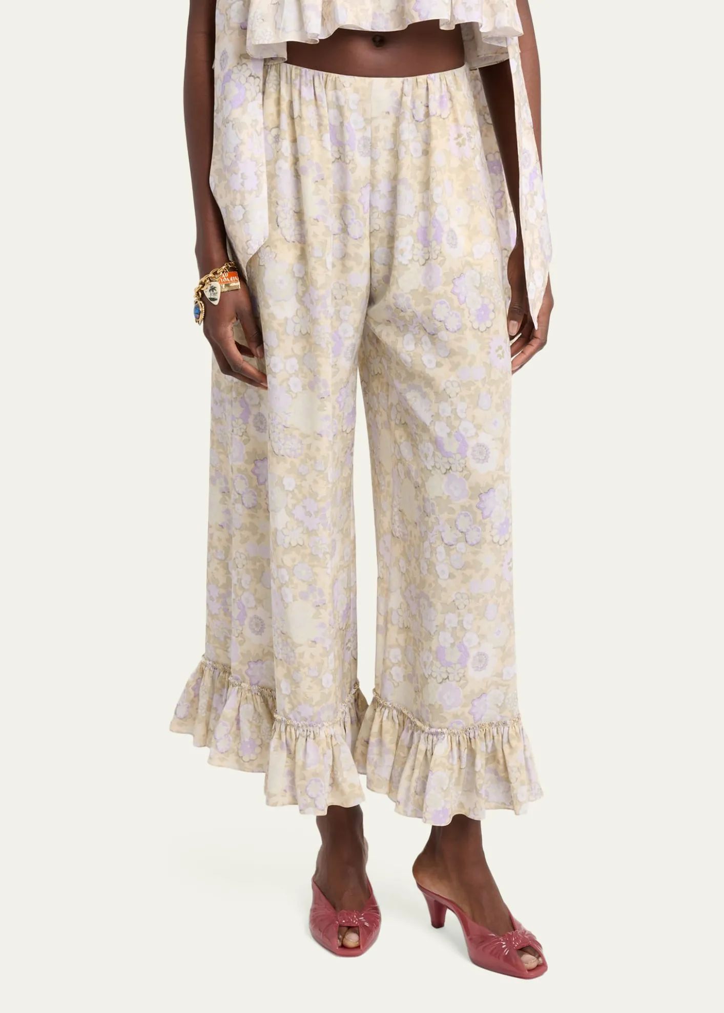 ChloePainted Flowers Silk Trousers