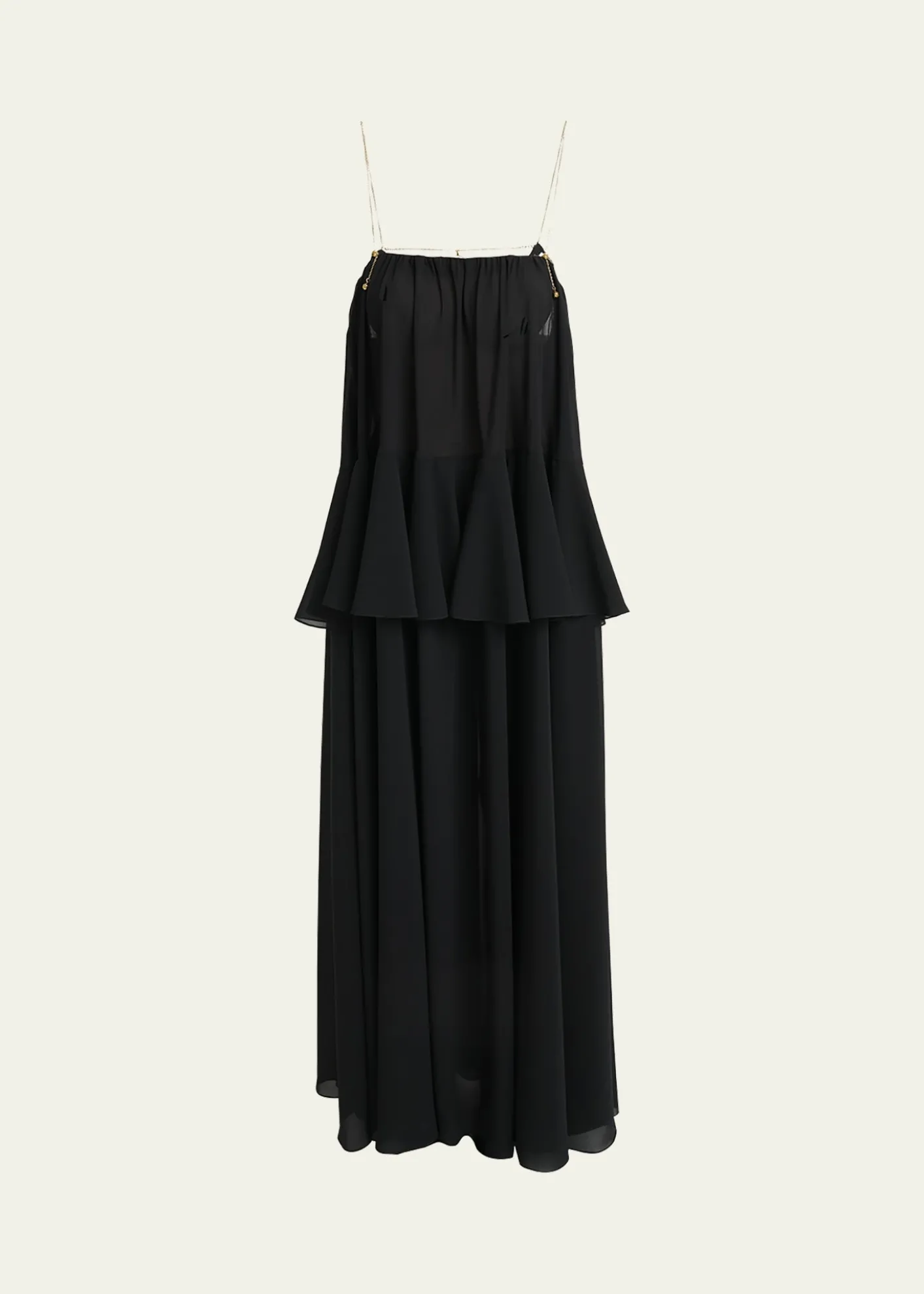 ChloePendant-Chain Tiered Organic Silk Georgette Backless Gown
