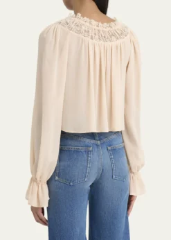 ChloeRuched Lace Silk Peasant Blouse