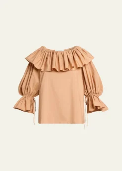 ChloeRuffle Balloon-Sleeve Cotton Top