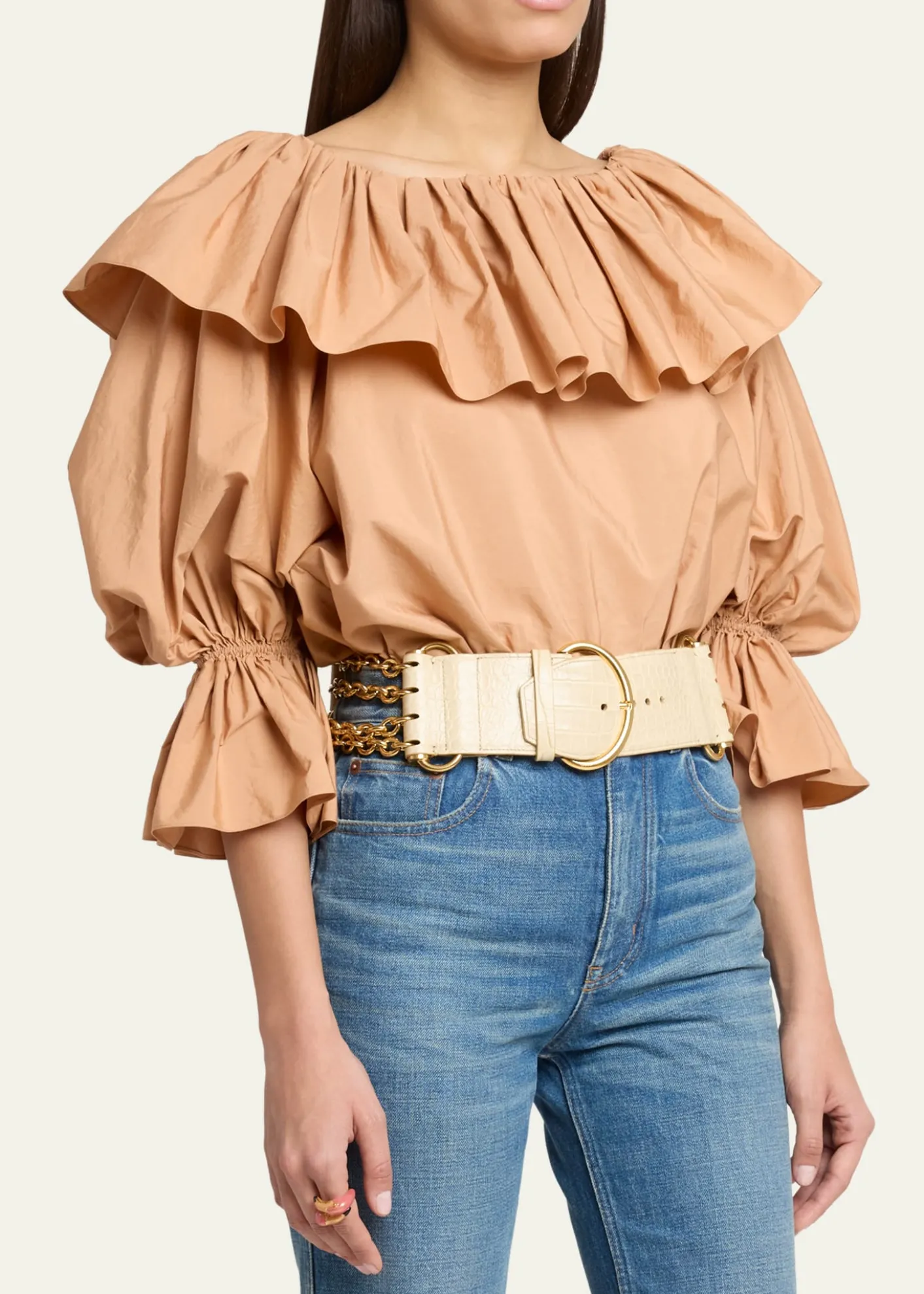 ChloeRuffle Balloon-Sleeve Cotton Top