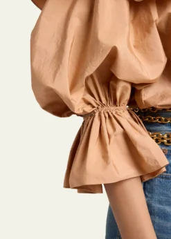 ChloeRuffle Balloon-Sleeve Cotton Top