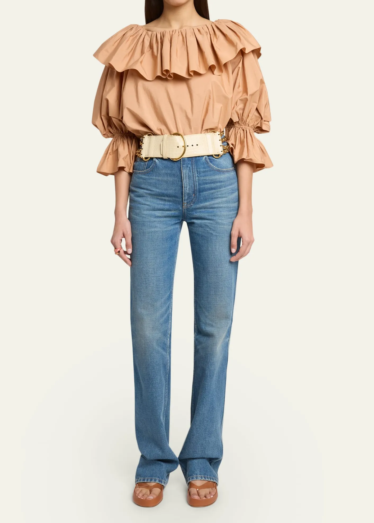 ChloeRuffle Balloon-Sleeve Cotton Top