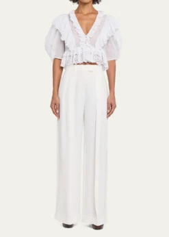 ChloeRuffled Eyelet Cotton Puff-Sleeve Crop Top