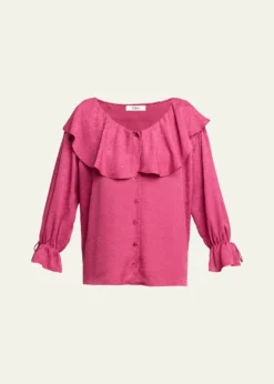 ChloeRuffle Floral Silk Jacquard Button-Front Top