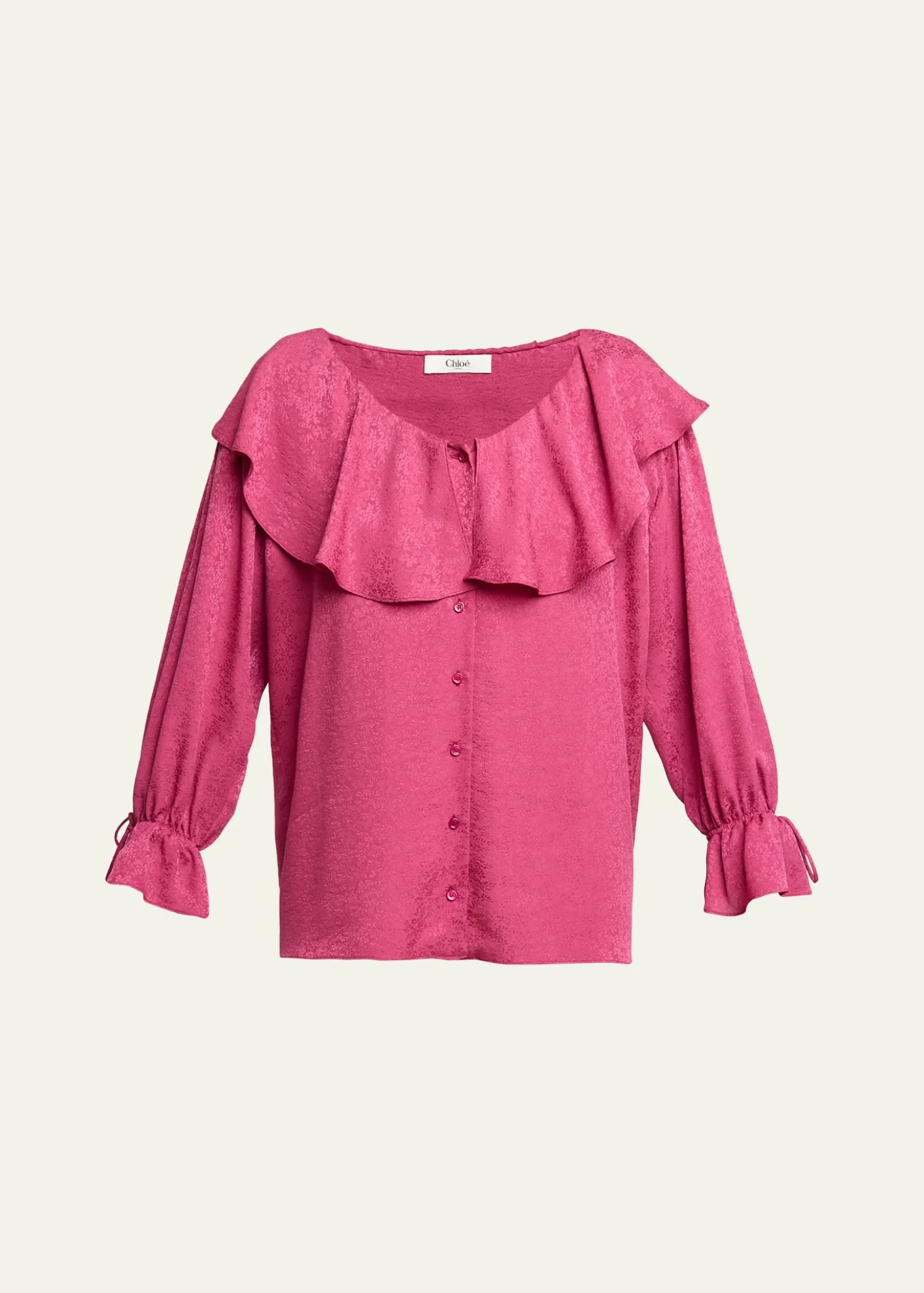 ChloeRuffle Floral Silk Jacquard Button-Front Top