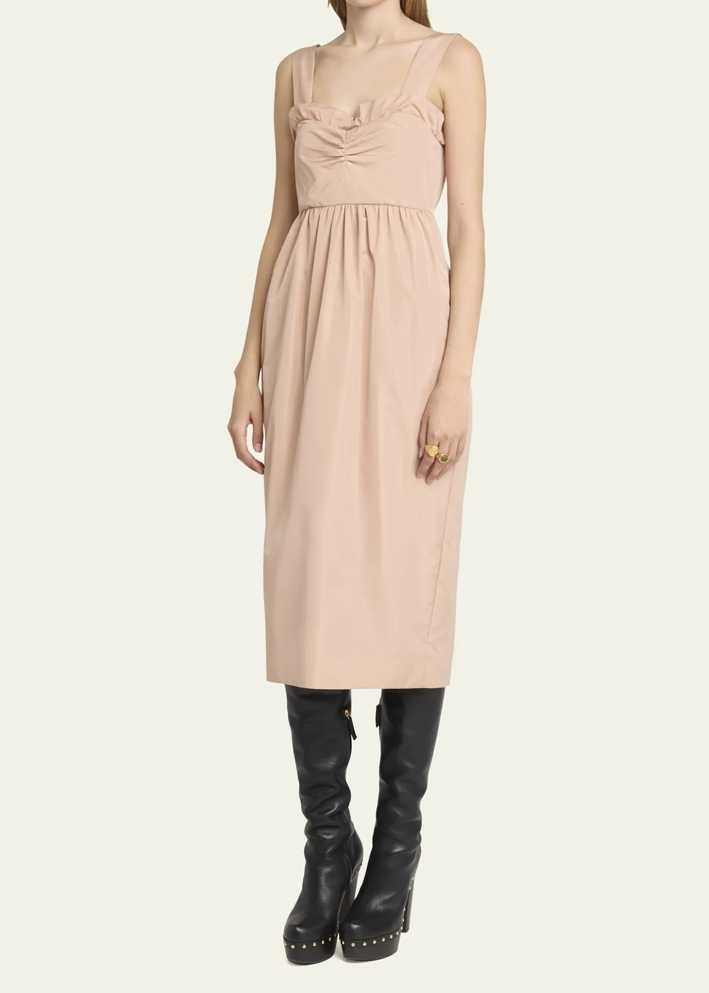 ChloeRuffle Sweetheart-Neck Sleeveless Technical Taffeta Midi Dress