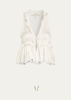 ChloeRuffle V-Neck Sleeveless Silk Top