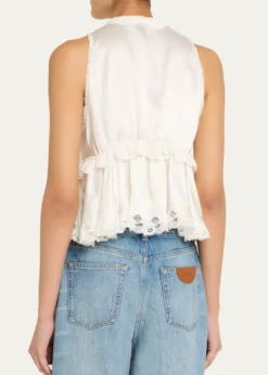 ChloeRuffle V-Neck Sleeveless Silk Top