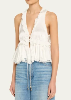 ChloeRuffle V-Neck Sleeveless Silk Top