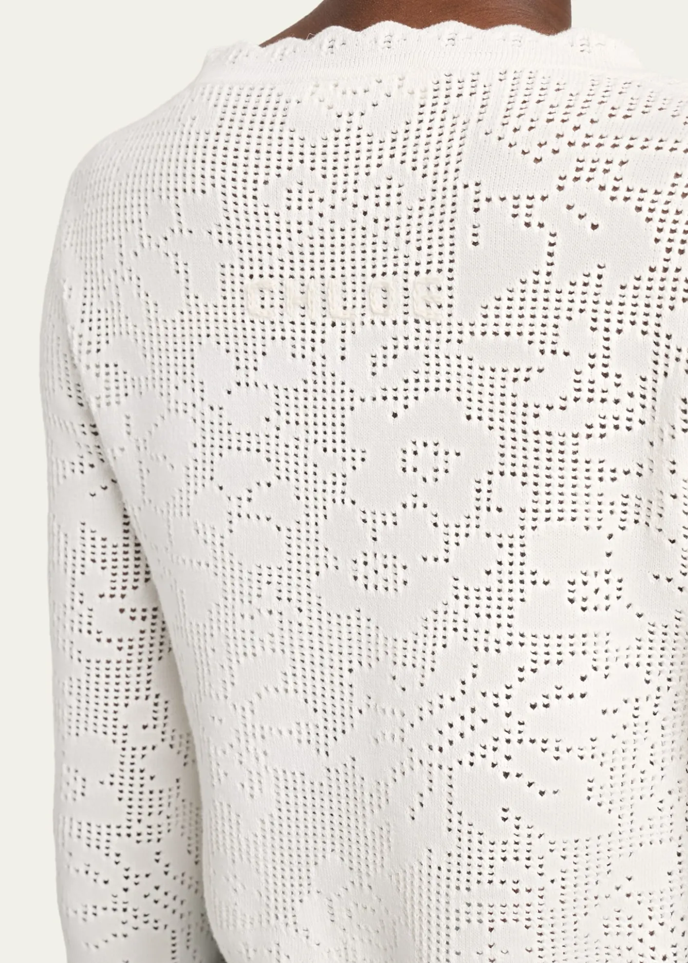 ChloeScalloped Cotton Pointelle-Knit Cardigan