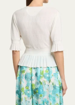 ChloeShort-Sleeve Pointelle Kit Ruffle Crewneck Sweater
