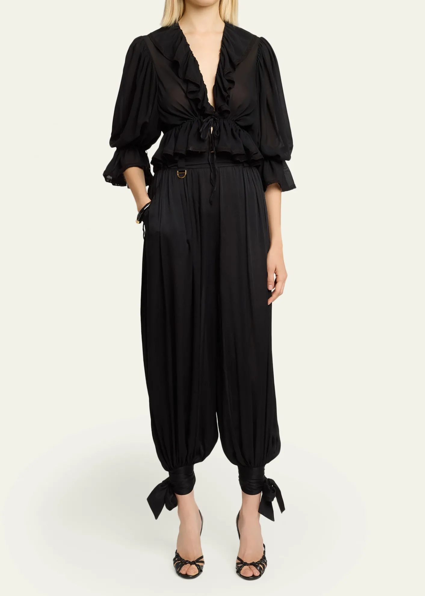 ChloeSilk Charmeuse Balloon-Leg Ankle Trousers