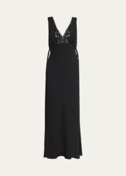 ChloeSilk Jacquard & Lace Sleeveless Column Dress
