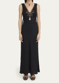 ChloeSilk Jacquard & Lace Sleeveless Column Dress
