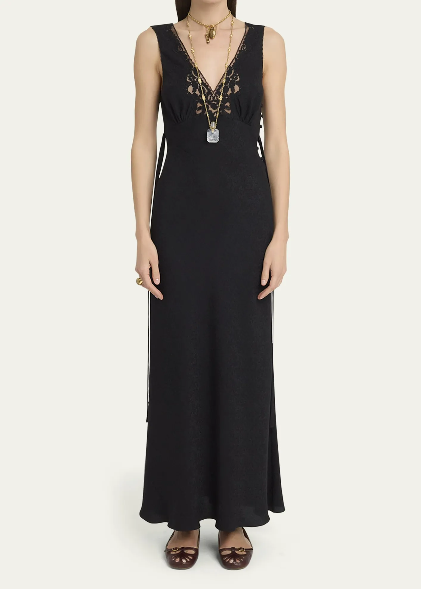 ChloeSilk Jacquard & Lace Sleeveless Column Dress