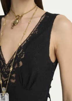 ChloeSilk Jacquard & Lace Sleeveless Column Dress