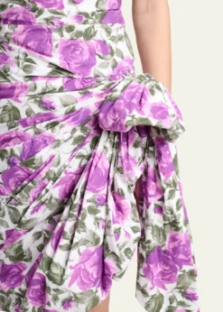 ChloeSleeveless Ruched Floral Cotton Bow Dress