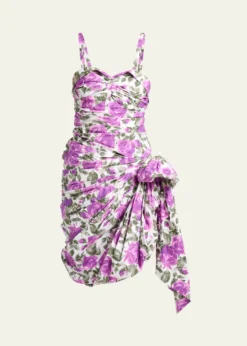 ChloeSleeveless Ruched Floral Cotton Bow Dress