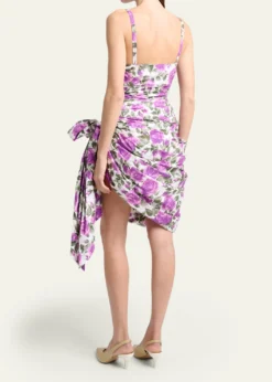 ChloeSleeveless Ruched Floral Cotton Bow Dress
