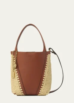 ChloeSpin Mini Tote Bag in Leather & Viscose Raffia