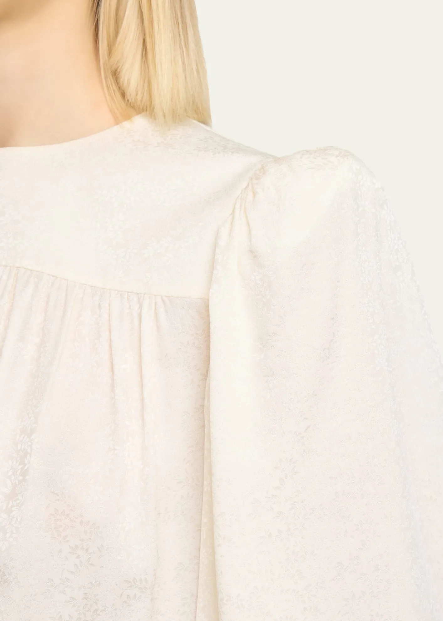 ChloeStrong-Shoulder Floral Silk Jacquard Top