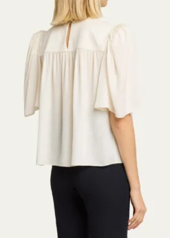 ChloeStrong-Shoulder Floral Silk Jacquard Top