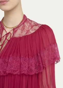 ChloeTiered Lace Ruffle Silk Mousseline Gown