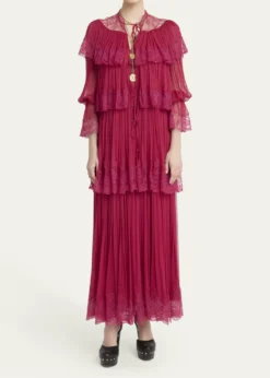 ChloeTiered Lace Ruffle Silk Mousseline Gown