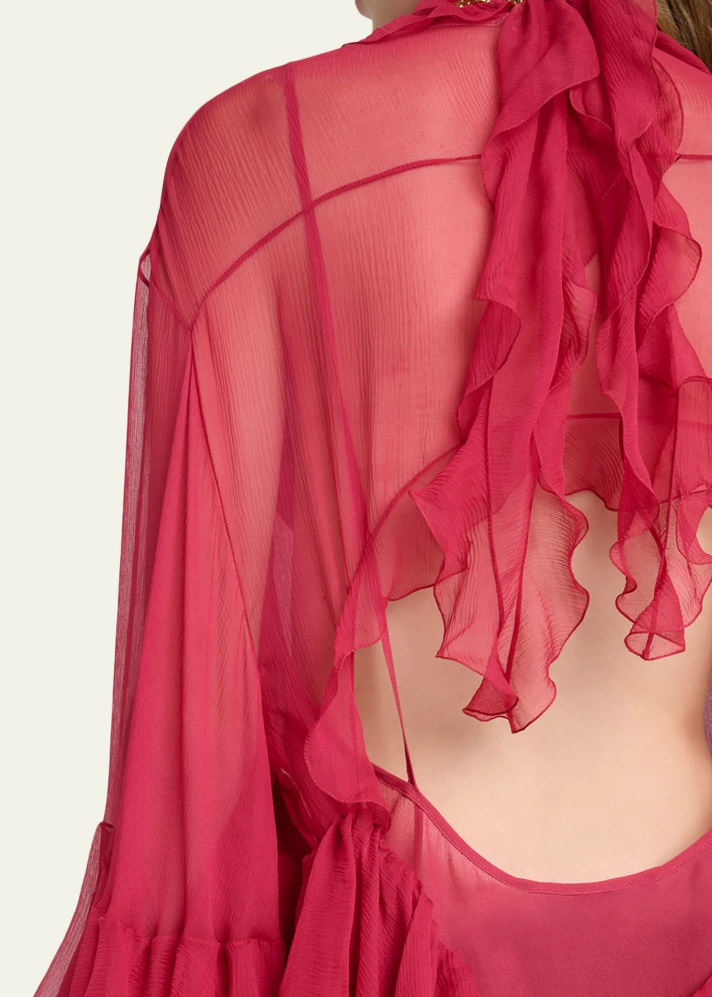ChloeTiered Ruffle Silk Mousseline Long-Sleeve Mini Dress