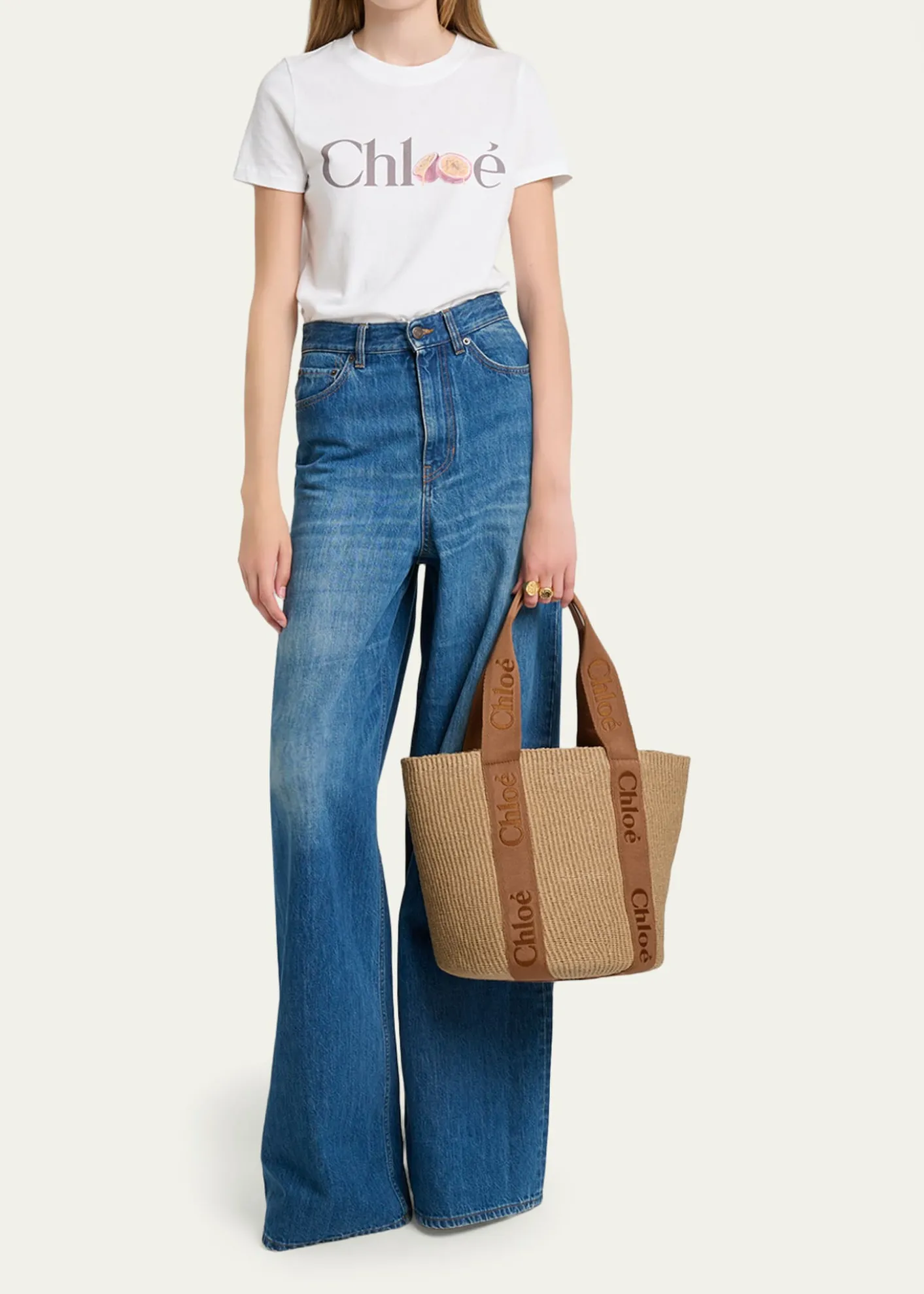 ChloeWoody Large Mifuko Basket Bag with Logo Webbing