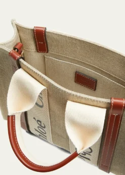 ChloeWoody Small Tote Bag in Linen with Crossbody Strap
