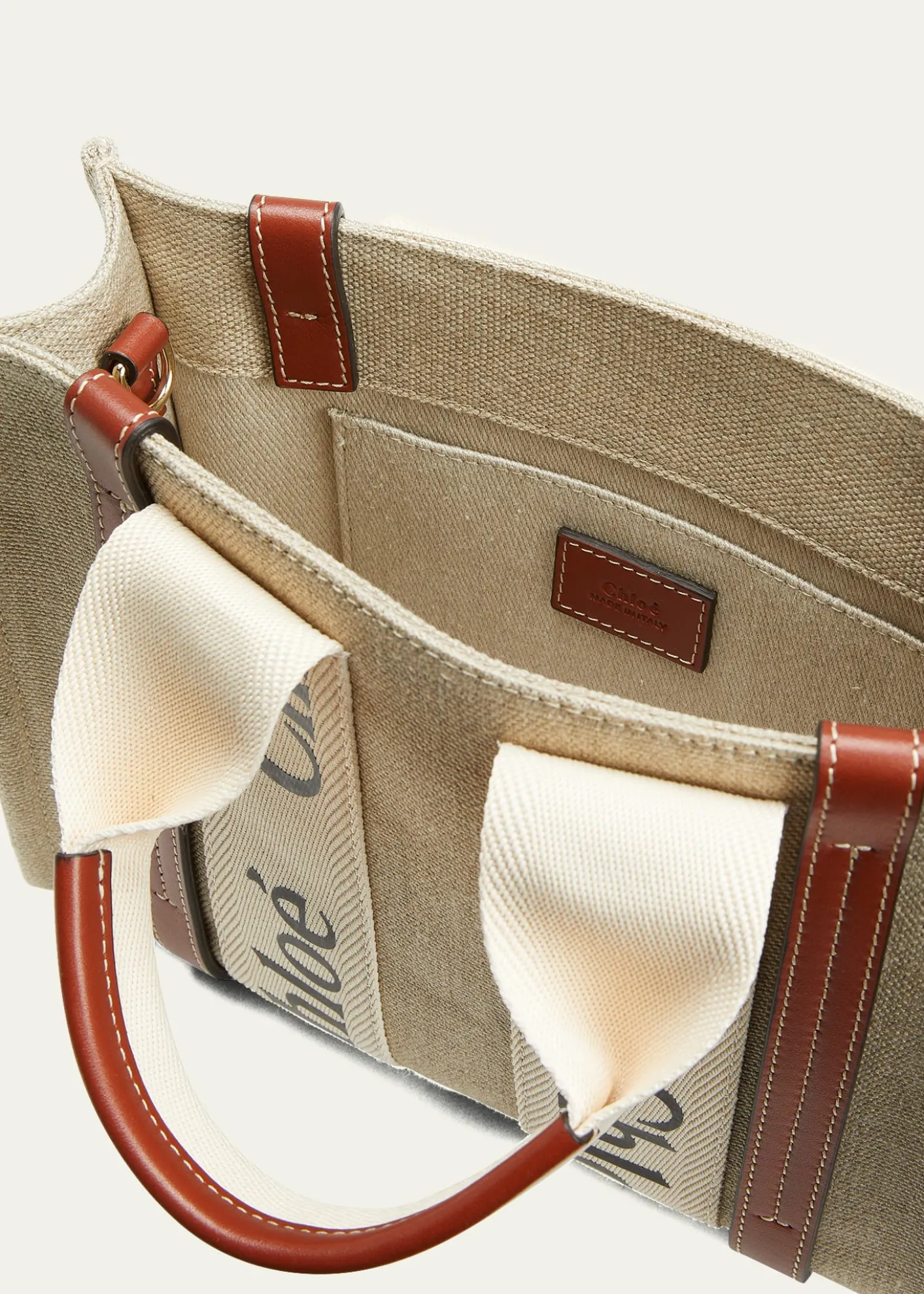 ChloeWoody Small Tote Bag in Linen with Crossbody Strap