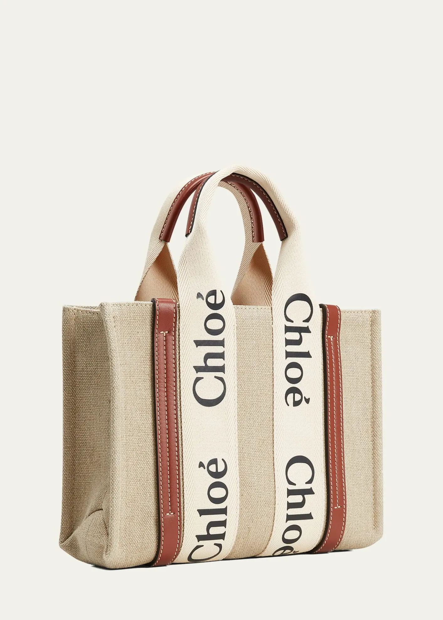ChloeWoody Small Tote Bag in Linen with Crossbody Strap