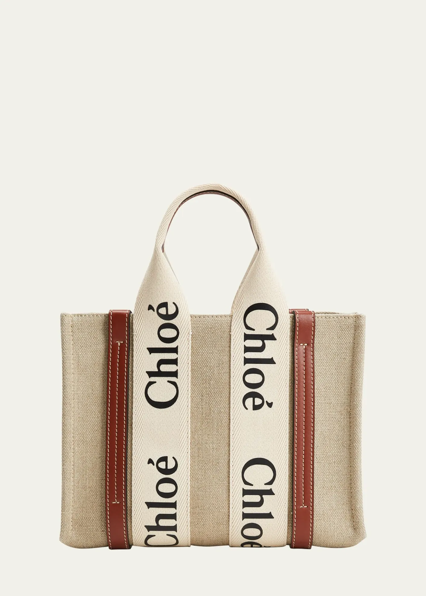 ChloeWoody Small Tote Bag in Linen with Crossbody Strap