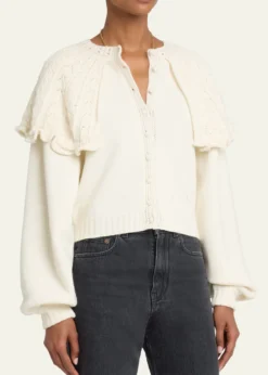 ChloeWool-Cashmere Pointelle Capelet Cardigan