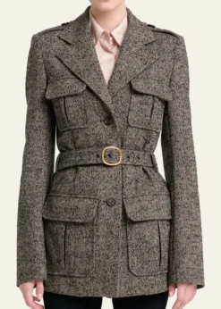 ChloeWool Chevron Belted Utility Jacket
