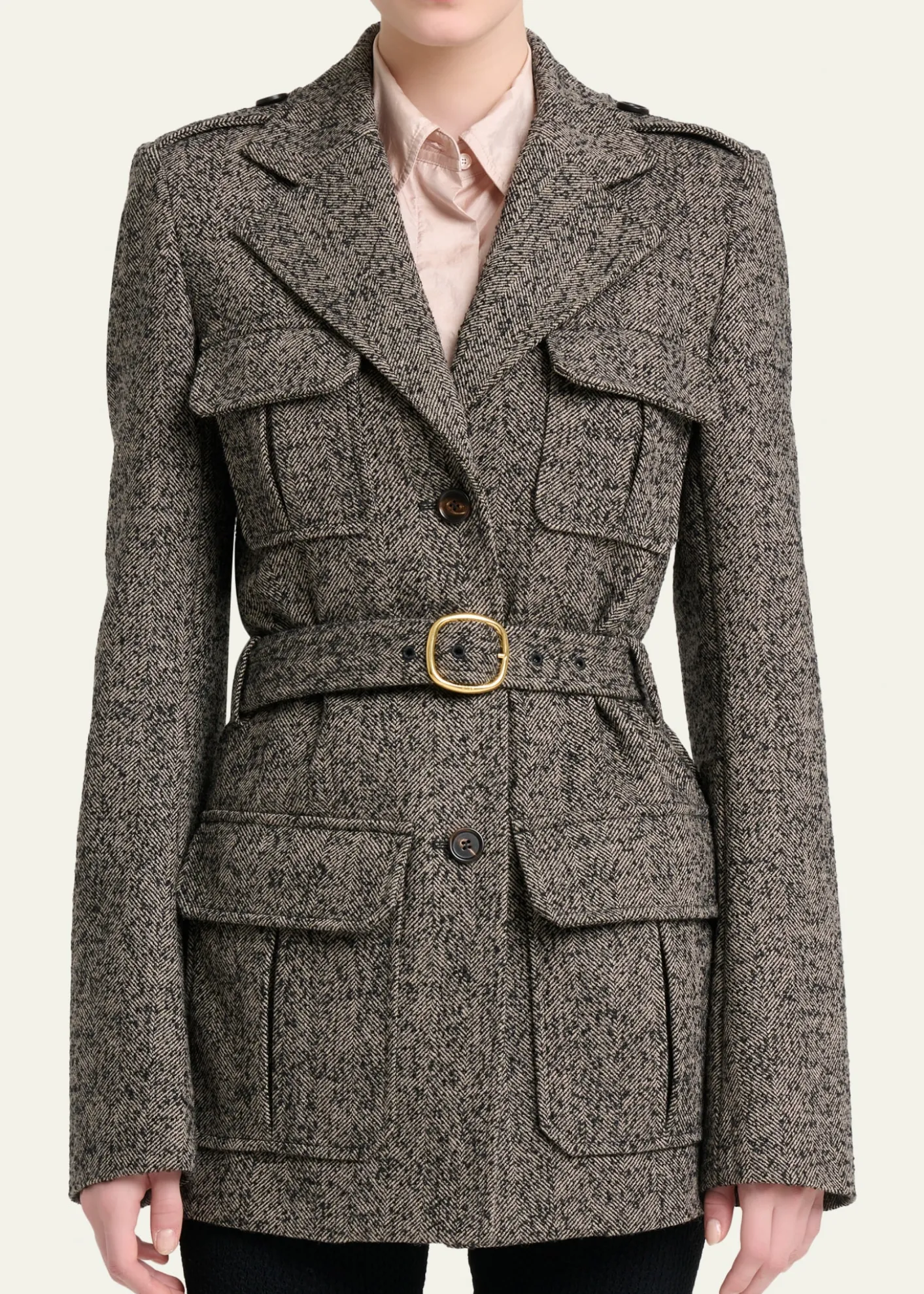 ChloeWool Chevron Belted Utility Jacket