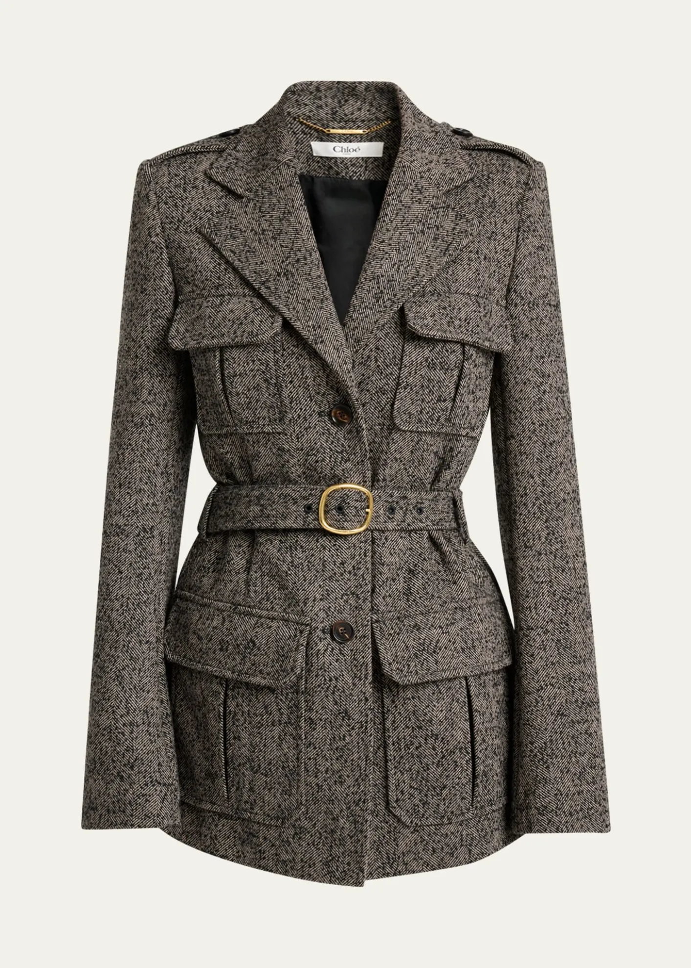 ChloeWool Chevron Belted Utility Jacket