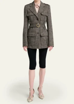 ChloeWool Chevron Belted Utility Jacket