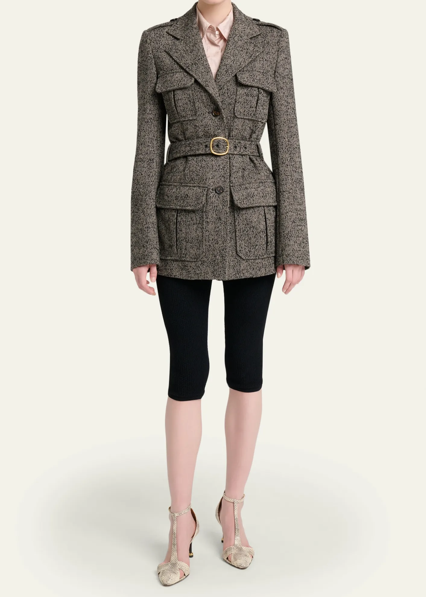 ChloeWool Chevron Belted Utility Jacket