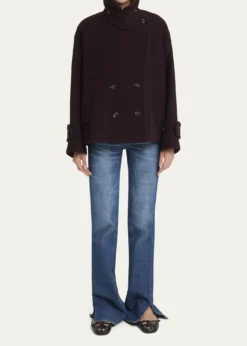 ChloeWool Double-Breasted Oversized Pea Coat