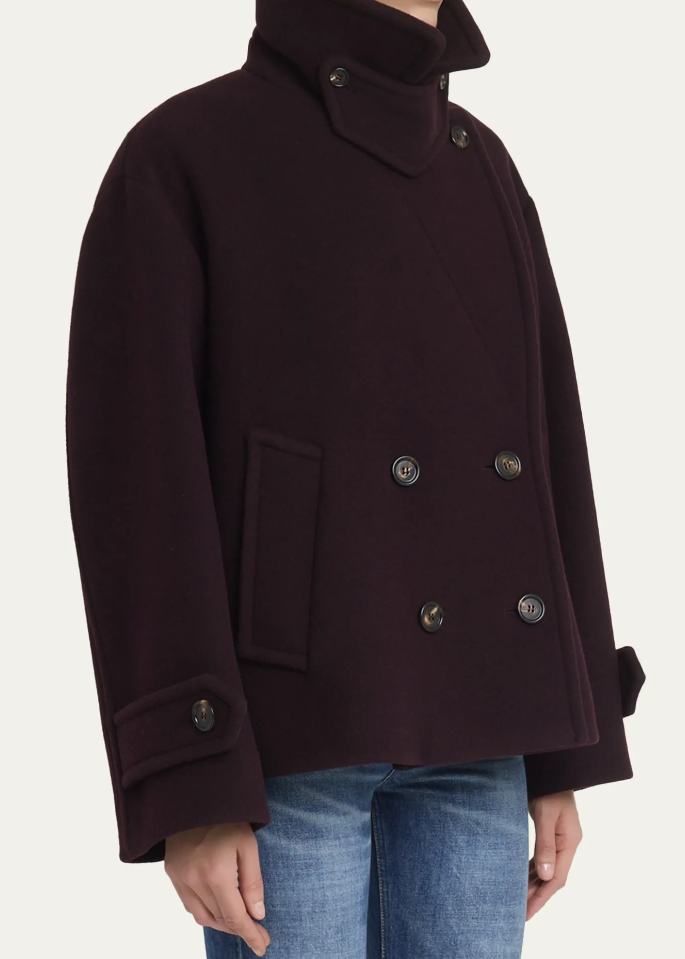 ChloeWool Double-Breasted Oversized Pea Coat