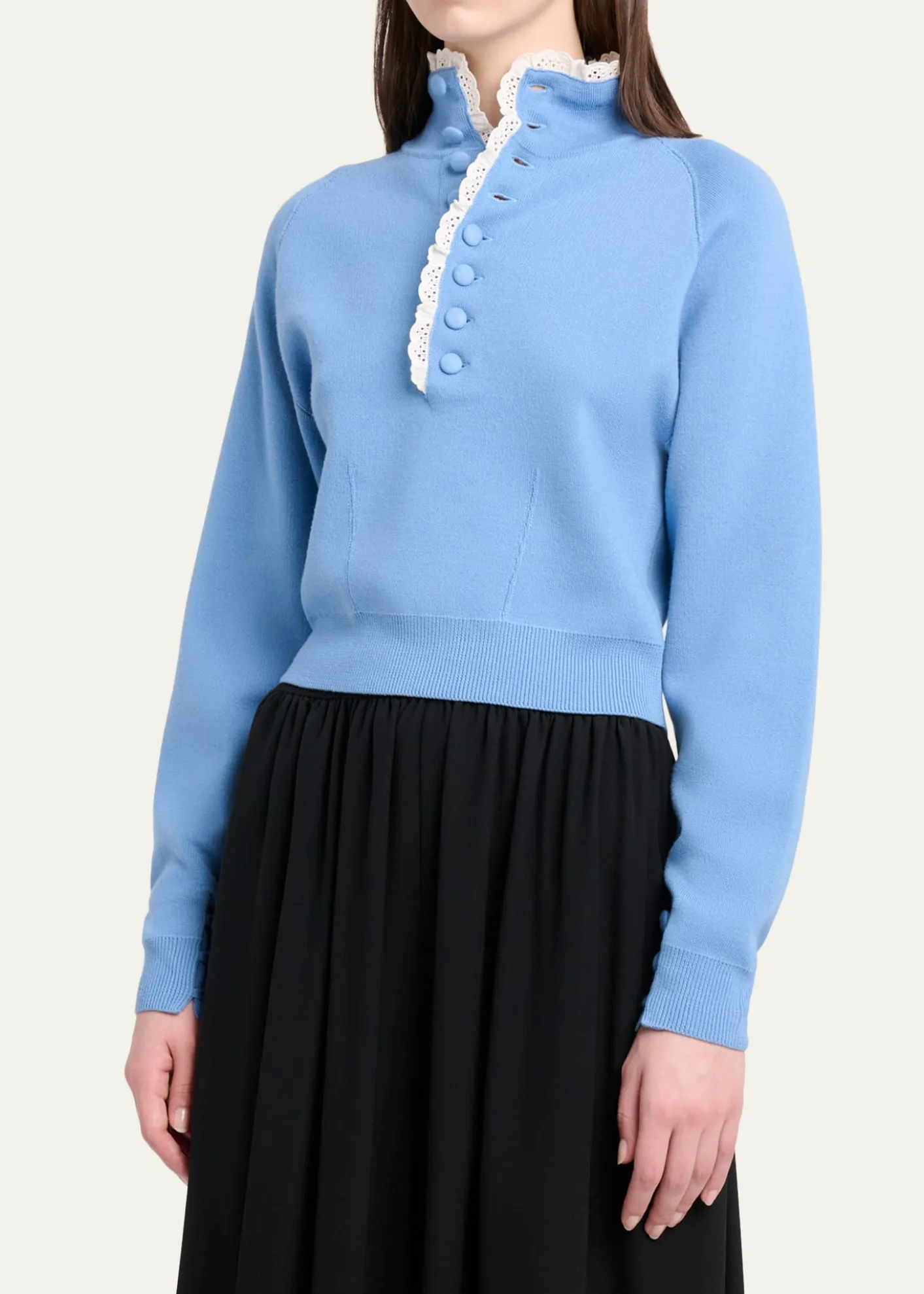 ChloeWool Knit and Lace Pullover