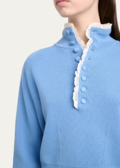 ChloeWool Knit and Lace Pullover